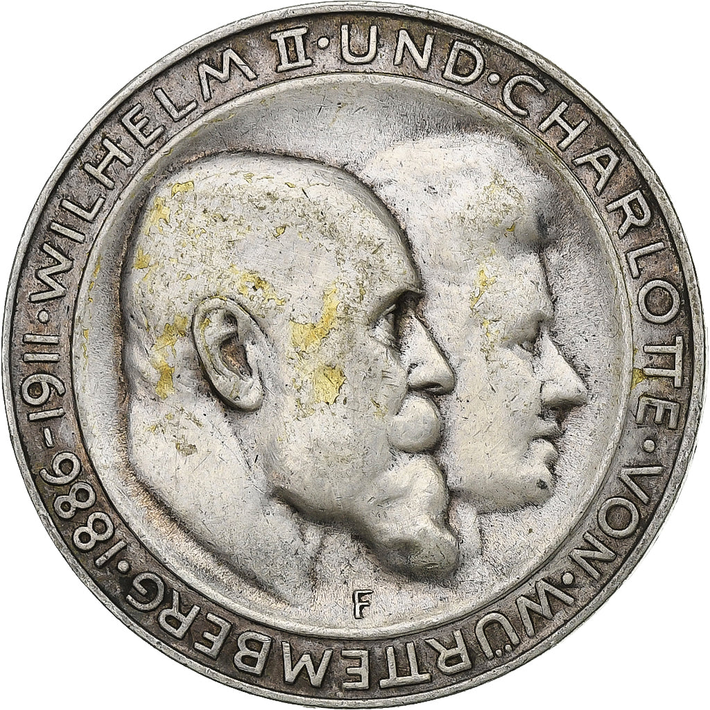 German States, WURTTEMBERG, Wilhelm II, 3 Mark, 1911, Freudenstadt, Silver