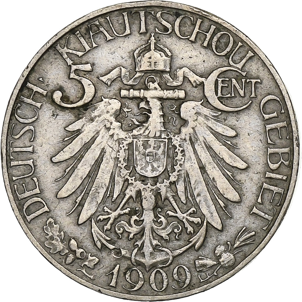 KIAU CHAU, Wilhelm II, 5 Cents, 1909, Berlin, Copper-nickel, EF(40-45), KM:1
