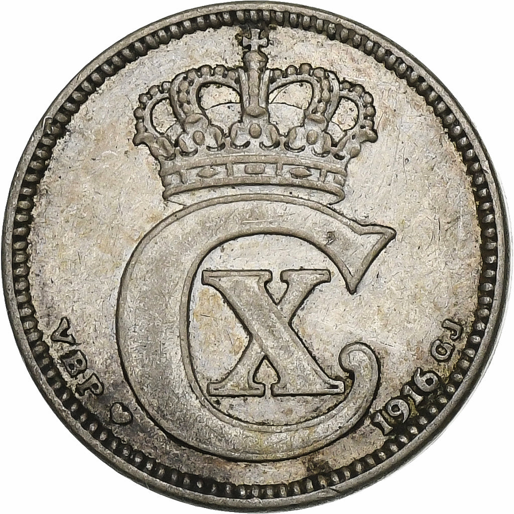 Denmark, Christian X, 25 Öre, 1916, Copenhagen, Silver, VF(30-35), KM:815.1