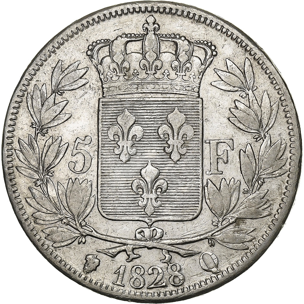 France, 5 Francs, Charles X, 1828, Perpignan, Silver, VF(20-25), KM:728.11