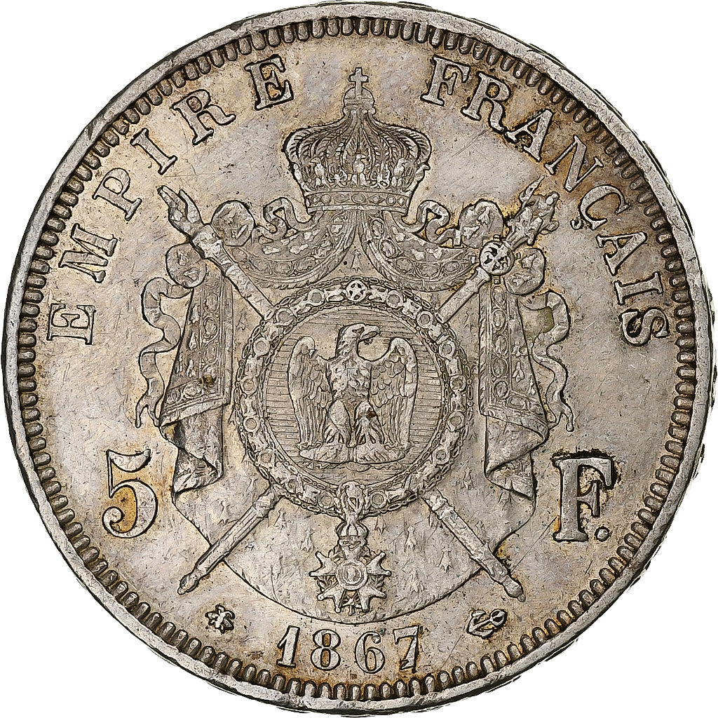 France, Napoleon III, 5 Francs, Napoléon III, 1867, Paris, Silver, EF(40-45)