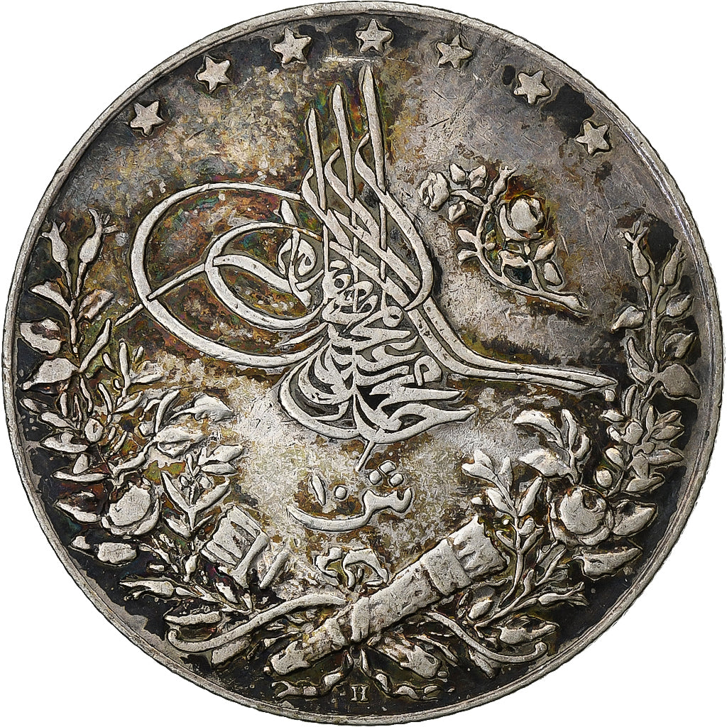Egypt, Muhammad V, 10 Qirsh, 1910/AH1327, Heaton, Silver, EF(40-45), KM:309