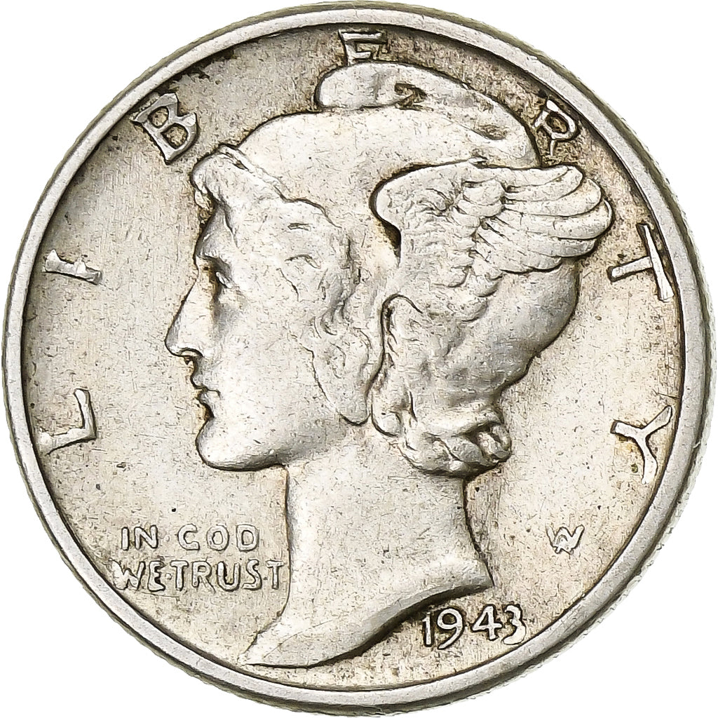 United States, Dime, Mercury Dime, 1943, U.S. Mint, Silver, AU(50-53), KM:140