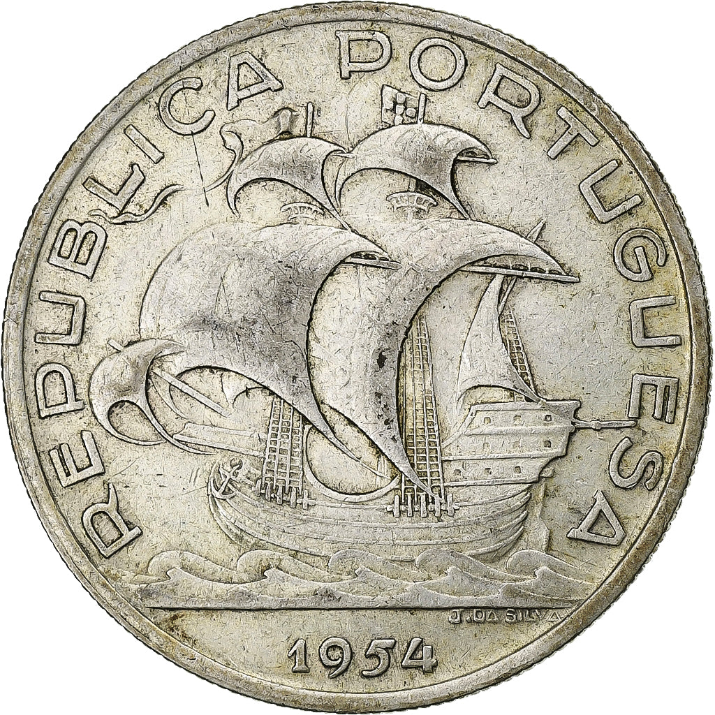 Portugal, 10 Escudos, 1954, Silver, EF(40-45), KM:586