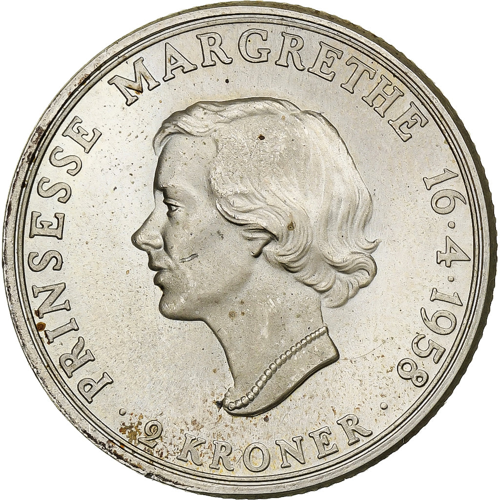Denmark, Frederik IX, 2 Kroner, 1958, Copenhagen, Silver, AU(50-53), KM:845