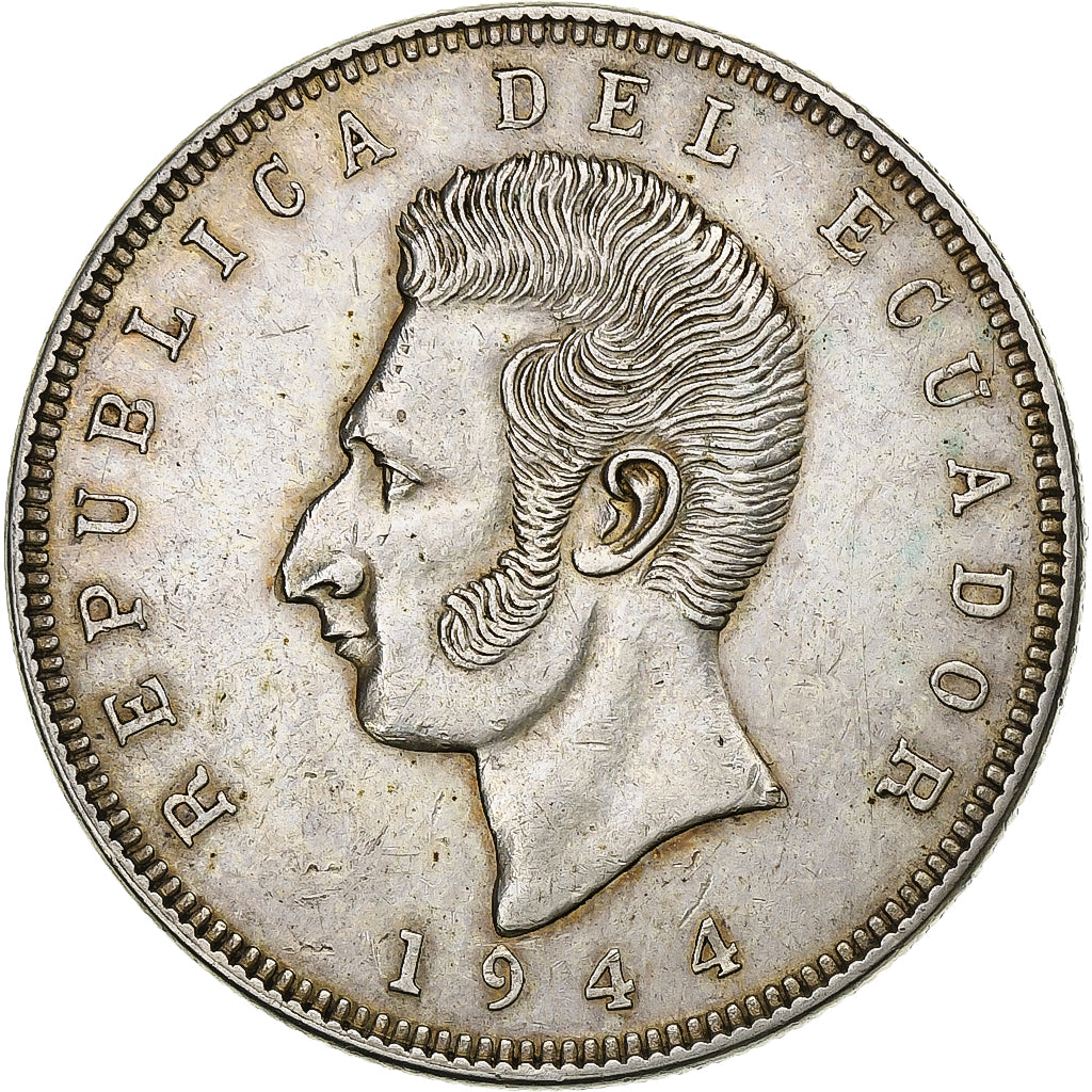 Ecuador, 5 Sucres, Cinco, 1944, Mexico City, Silver, AU(50-53), KM:79