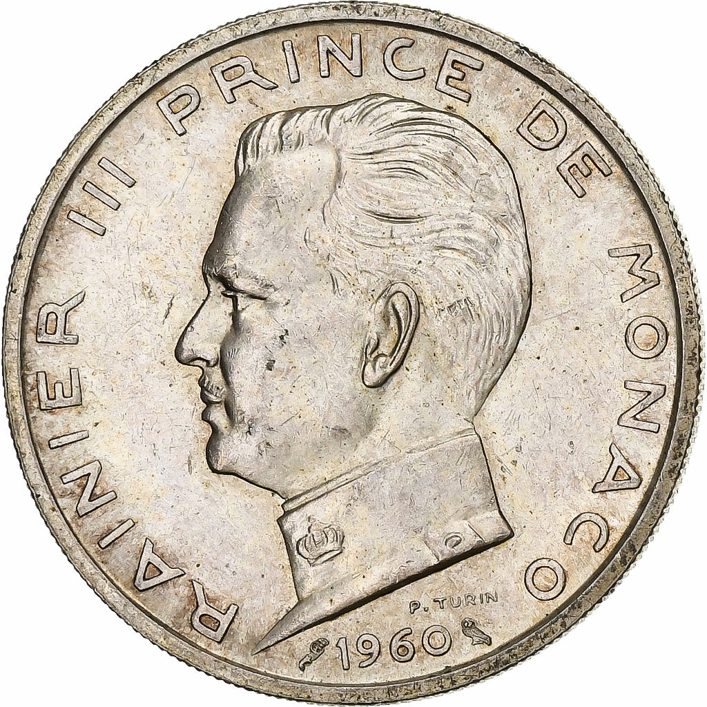 Monaco, Rainier III, 5 Francs, 1960, Paris, Silver, VF(30-35), KM:141