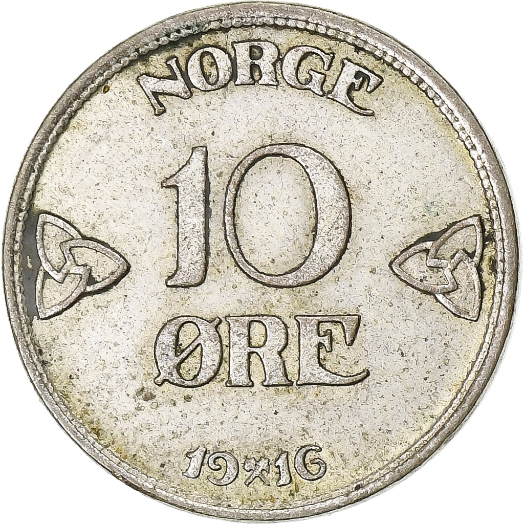 Norway, Haakon VII, 10 Öre, 1916, Silver, EF(40-45), KM:372