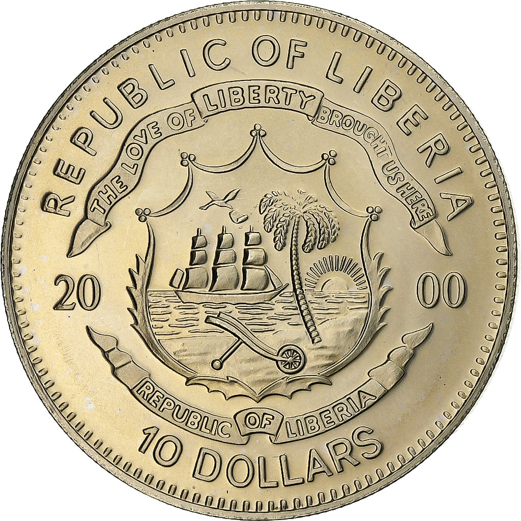 Libéria, 10 Dollars, 2000, Cobre-níquel, MS(63)
