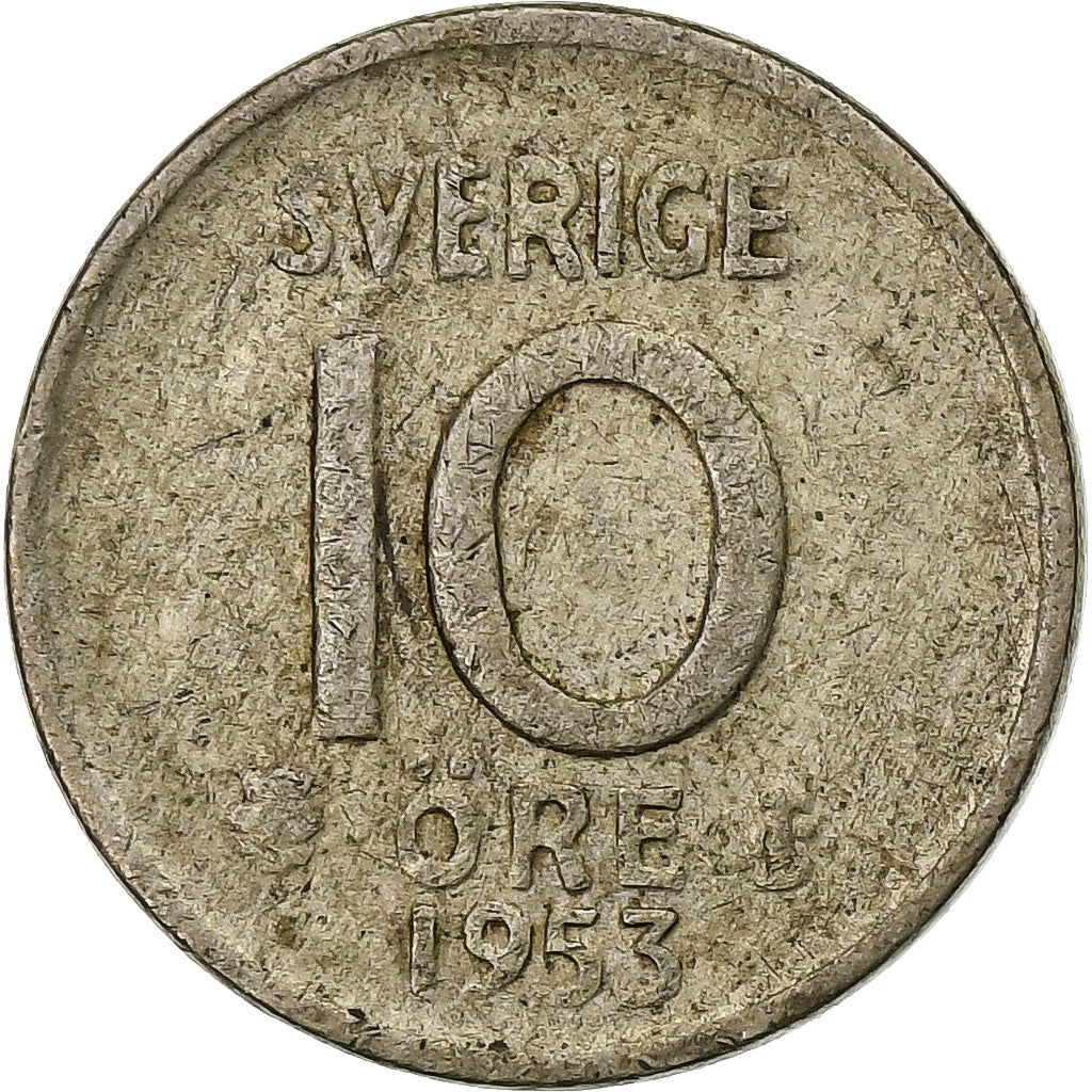 Zweden, Gustaf VI, 10 Öre, 1953, Stockholm, Zilver, FR+, KM:823