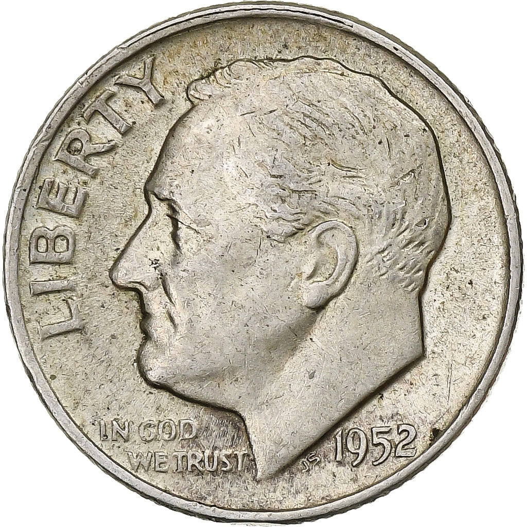 United States, Dime, Roosevelt Dime, 1952, U.S. Mint, Silver, EF(40-45), KM:195