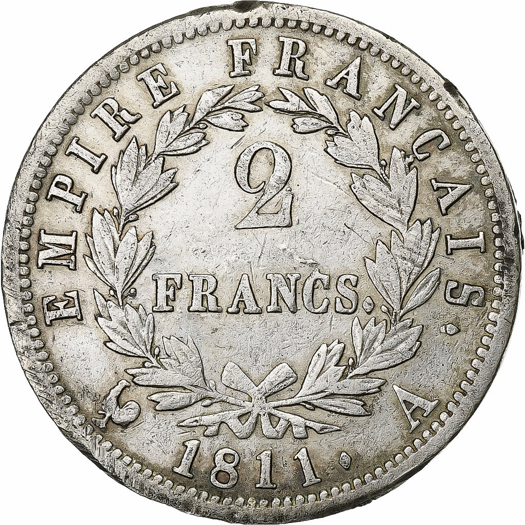 France, Napoleon I, 2 Francs, Napoléon I, 1811, Paris, Silver, VF(30-35)