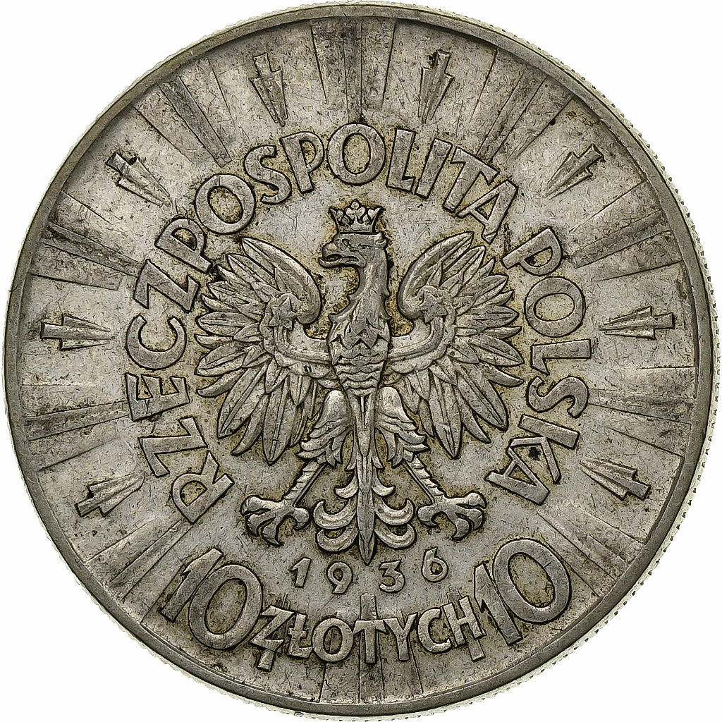 Poland, 10 Zlotych, 1936, Warsaw, Silver, EF(40-45), KM:29