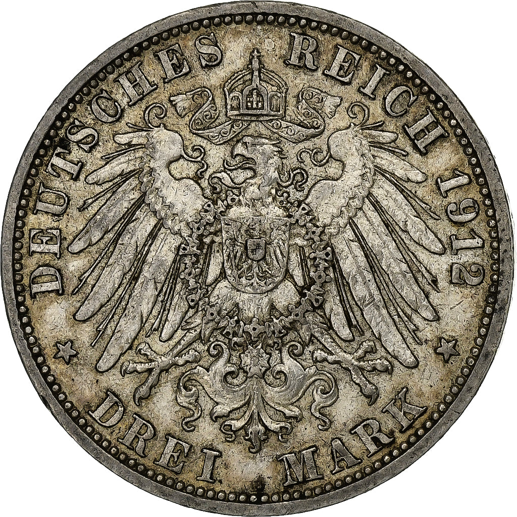 Duitse staten, PRUSSIA, Wilhelm II, 3 Mark, 1912, Berlin, Zilver, ZF+, KM:527