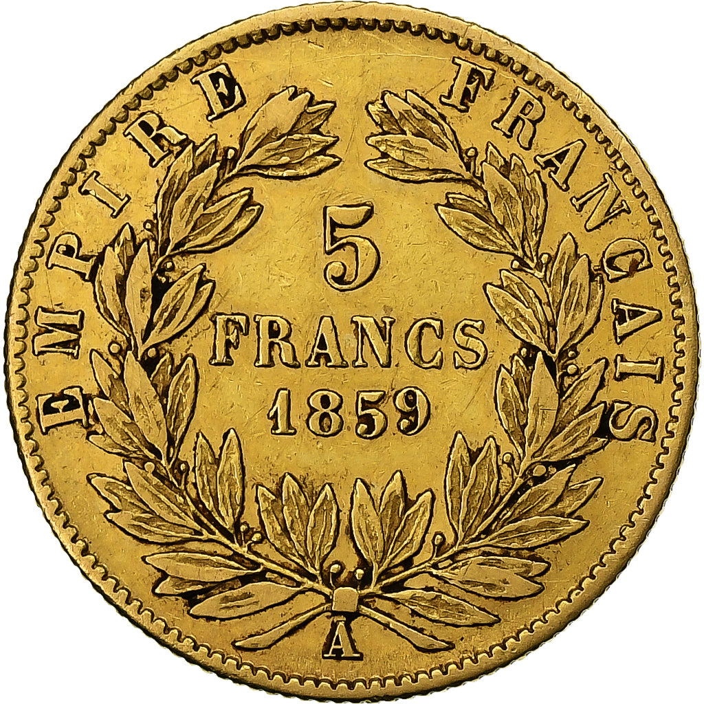 France, Napoléon III, 5 Francs, Napoléon III, 1859, Paris, Or, TB+, KM:787.1