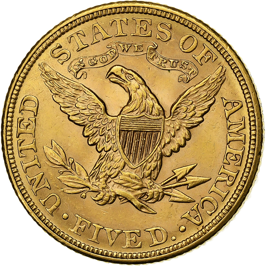 United States, $5, Half Eagle, Coronet Head, 1905, U.S. Mint, Gold, AU(55-58)