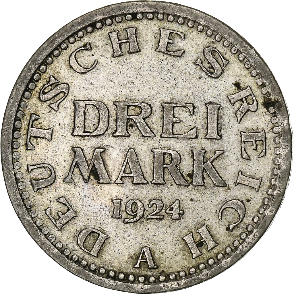 Deutschland, Weimarer Republik, 3 Mark, 1924, Berlin, Silber, SS, KM:Pn258