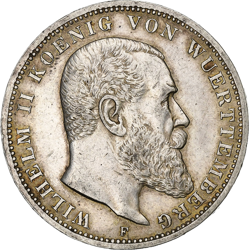 Deutsch Staaten, WURTTEMBERG, Wilhelm II, 3 Mark, 1911, Freudenstadt, Silber