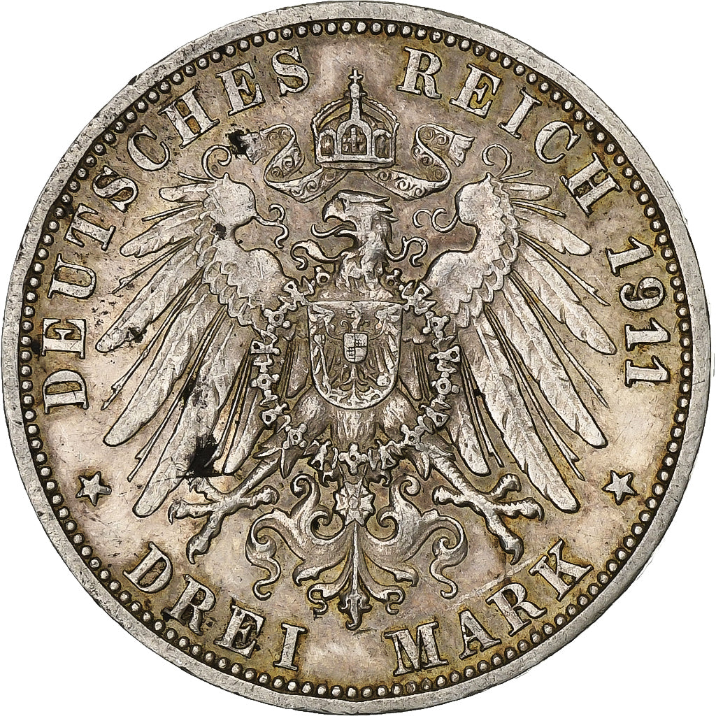 Deutsch Staaten, WURTTEMBERG, Wilhelm II, 3 Mark, 1911, Freudenstadt, Silber