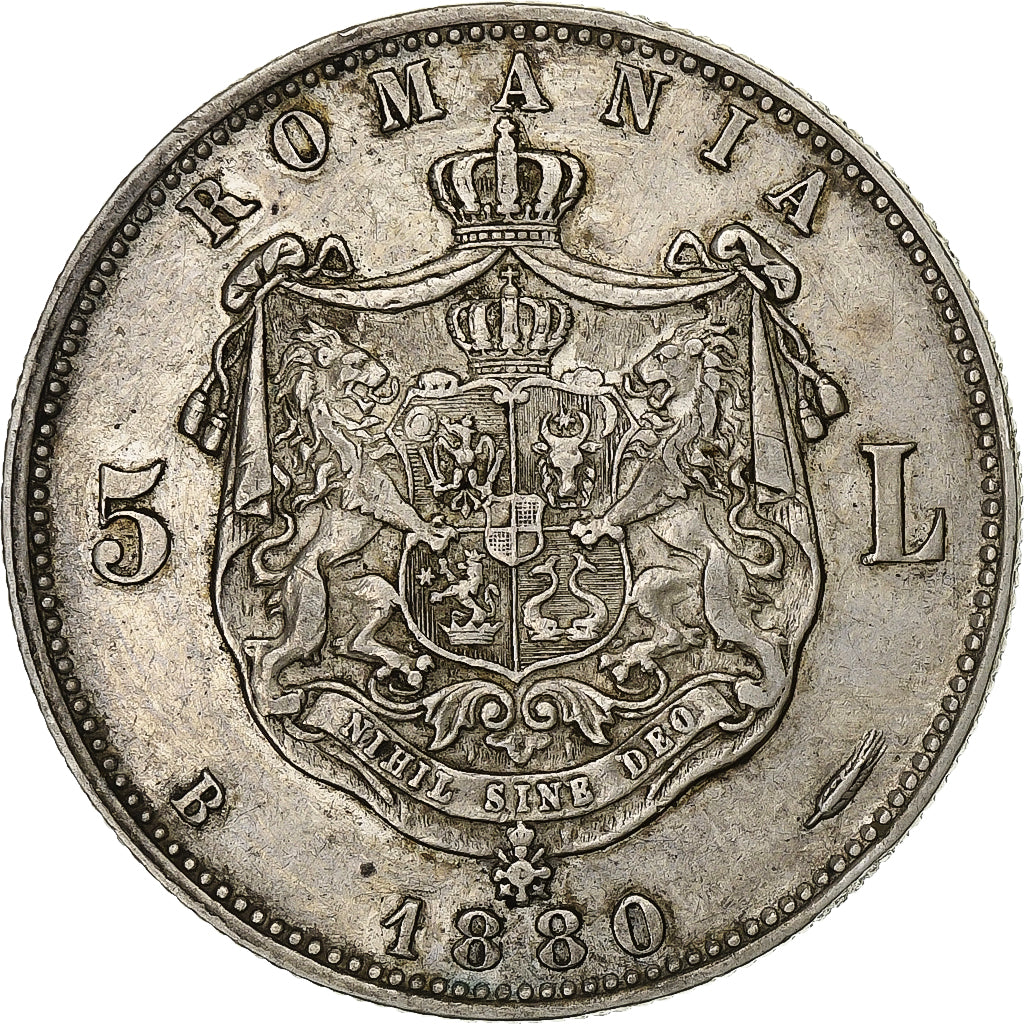 Romania, Carol I, 5 Lei, 1880, Bucharest, Silver, EF(40-45), KM:12