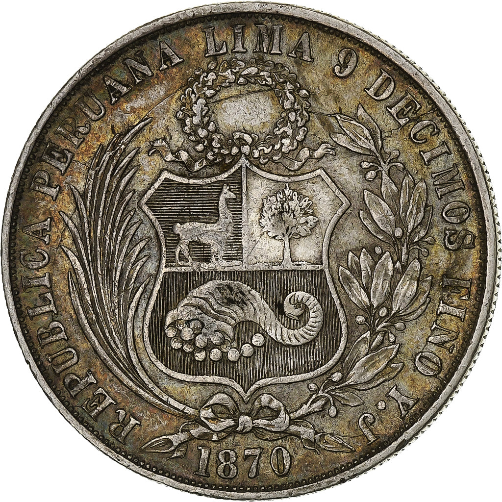Perú, SOUTH PERU, Sol, 1870, Lima, Plata, MBC, KM:196.3