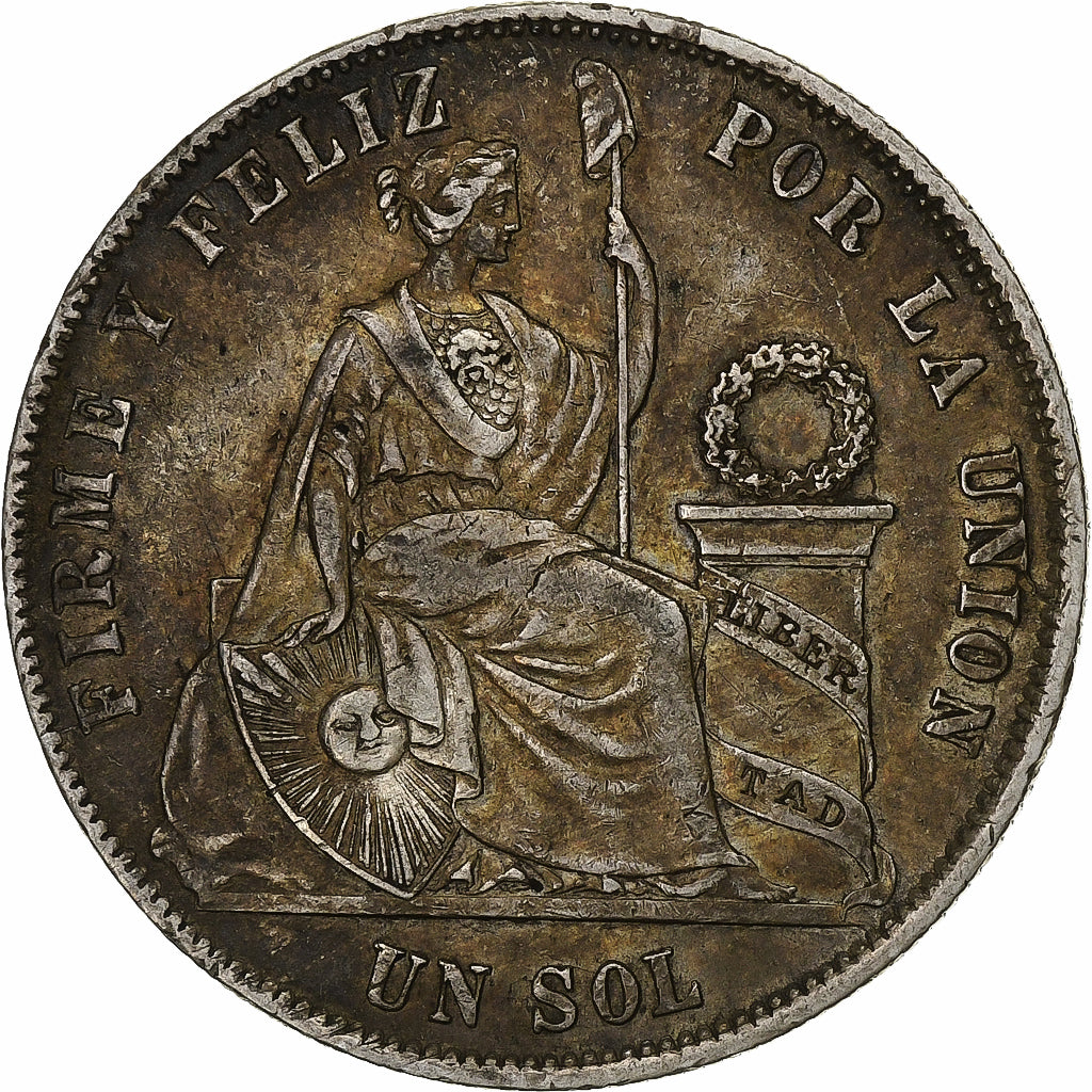 Perú, SOUTH PERU, Sol, 1870, Lima, Plata, MBC, KM:196.3