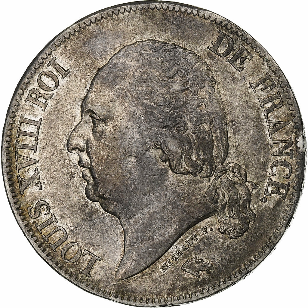 Francia, Louis XVIII, 5 Francs, Louis XVIII, 1823, Paris, Argento, MB+, KM:711.1