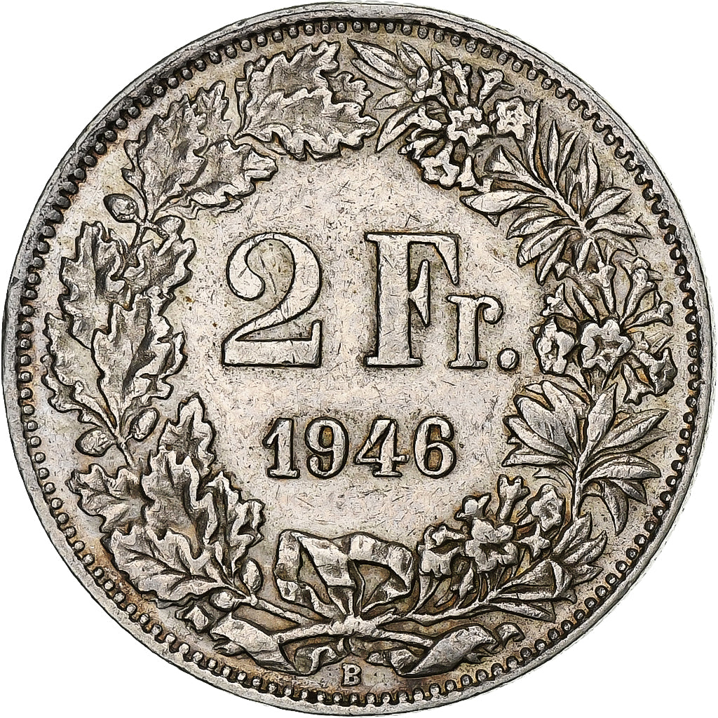 Szwajcaria, 2 Francs, 1946, Bern, Srebro, EF(40-45), KM:21