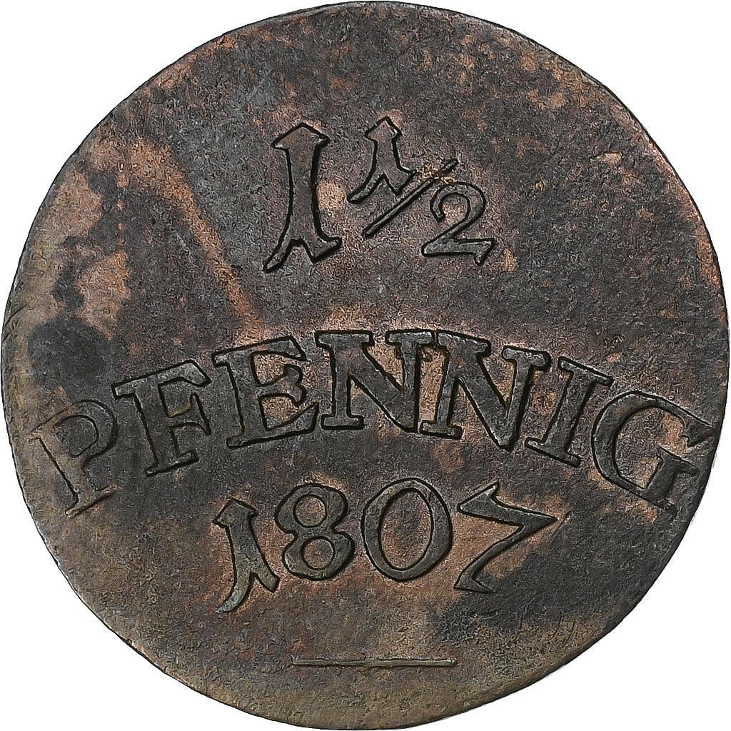 German States, SAXE-WEIMAR-EISENACH, Karl August, 1-1/2 Pfennig, 1807, Eisenach
