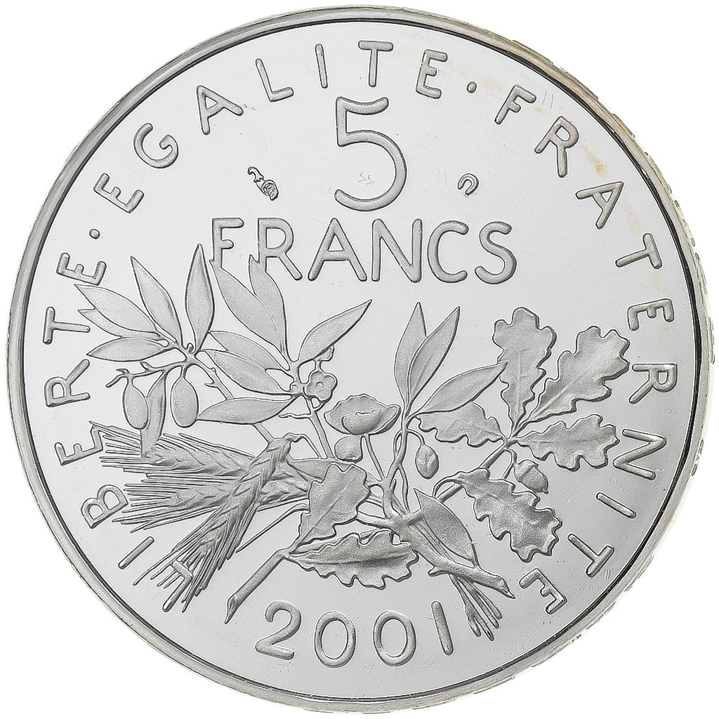 France, 5 Francs, Semeuse, 2001, Paris, BE, Silver, MS(65-70), KM:1309