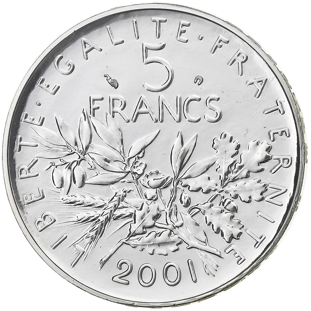 Francia, 5 Francs, Semeuse, 2001, Paris, BU, Argento, FDC, KM:1309