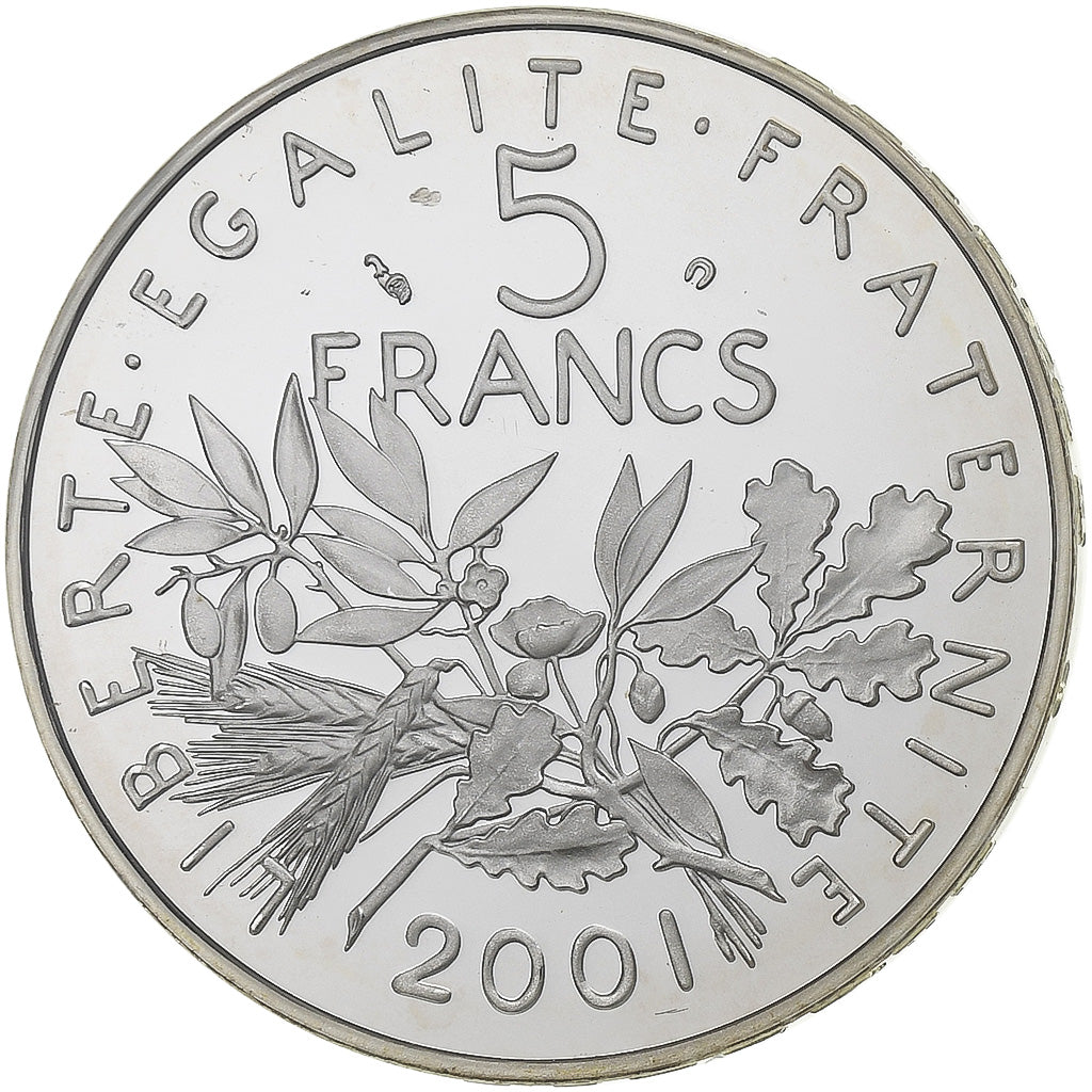 France, 5 Francs, Semeuse, 2001, Paris, BE, Silver, MS(65-70), KM:1309