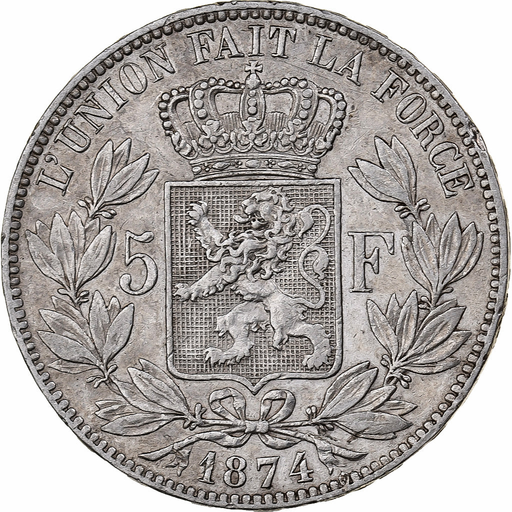 Belgium, Leopold II, 5 Francs, 5 Frank, 1874, Brussels, Silver, EF(40-45), KM:24