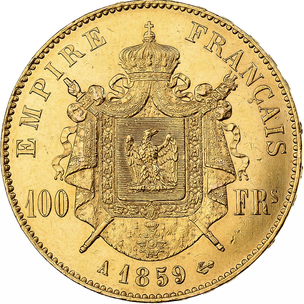 Francia, Napoleon III, 100 Francs, Napoléon III, 1859, Paris, Oro, MBC+