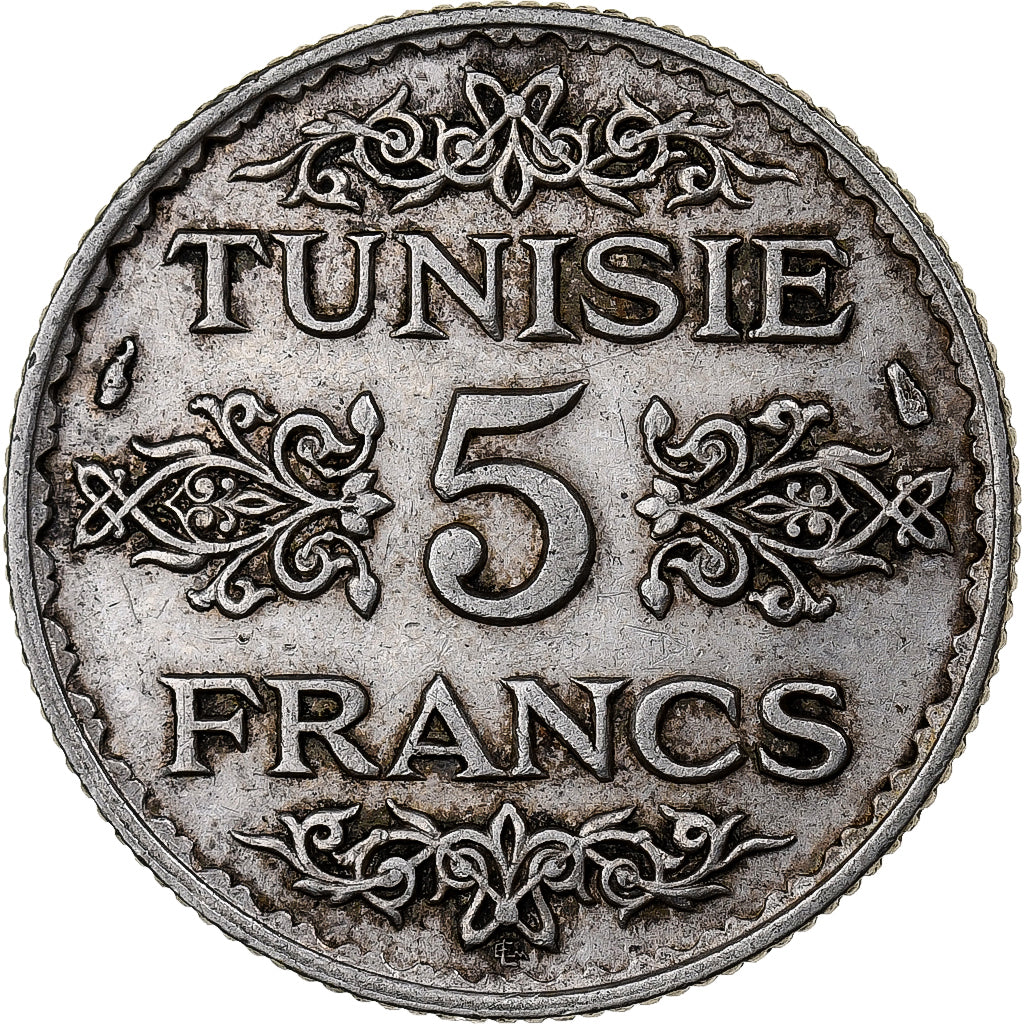 Tunesien, Ahmad Pasha Bey, 5 Francs, 1934, Paris, Silber, SS, KM:261