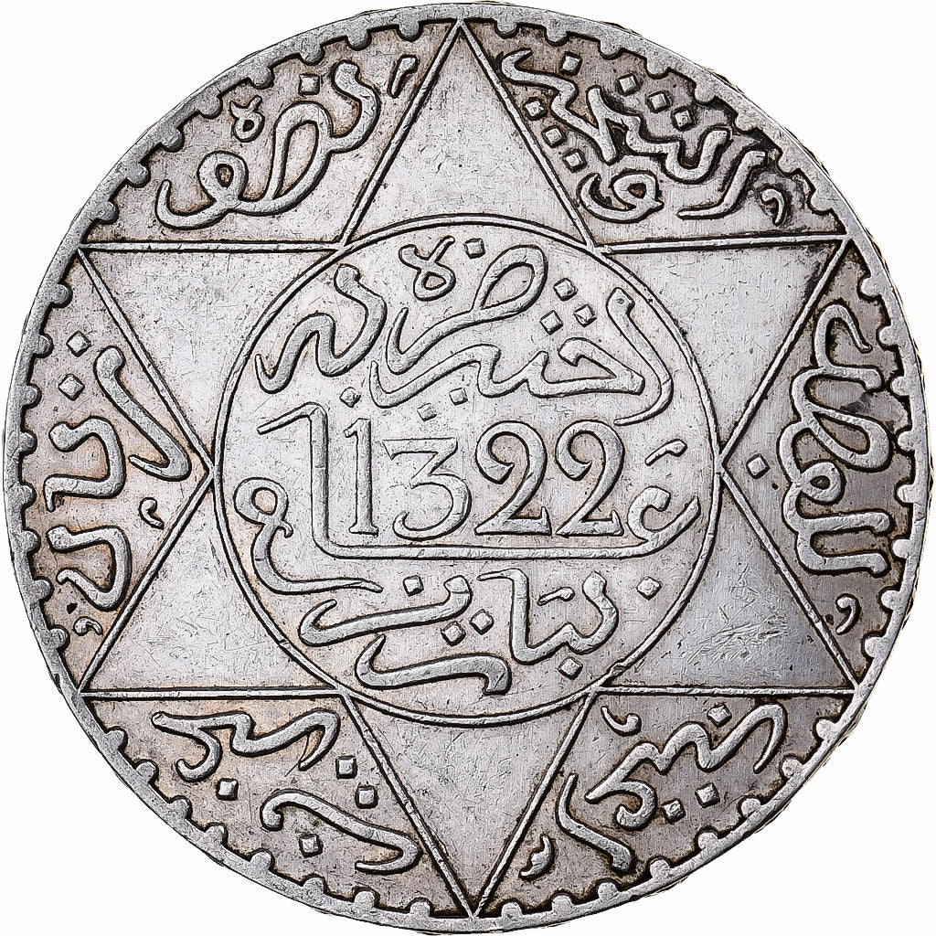 Morocco, 'Abd al-Aziz, 1/2 Rial, 5 Dirhams, 1904 (AH 1322), Paris, Silver