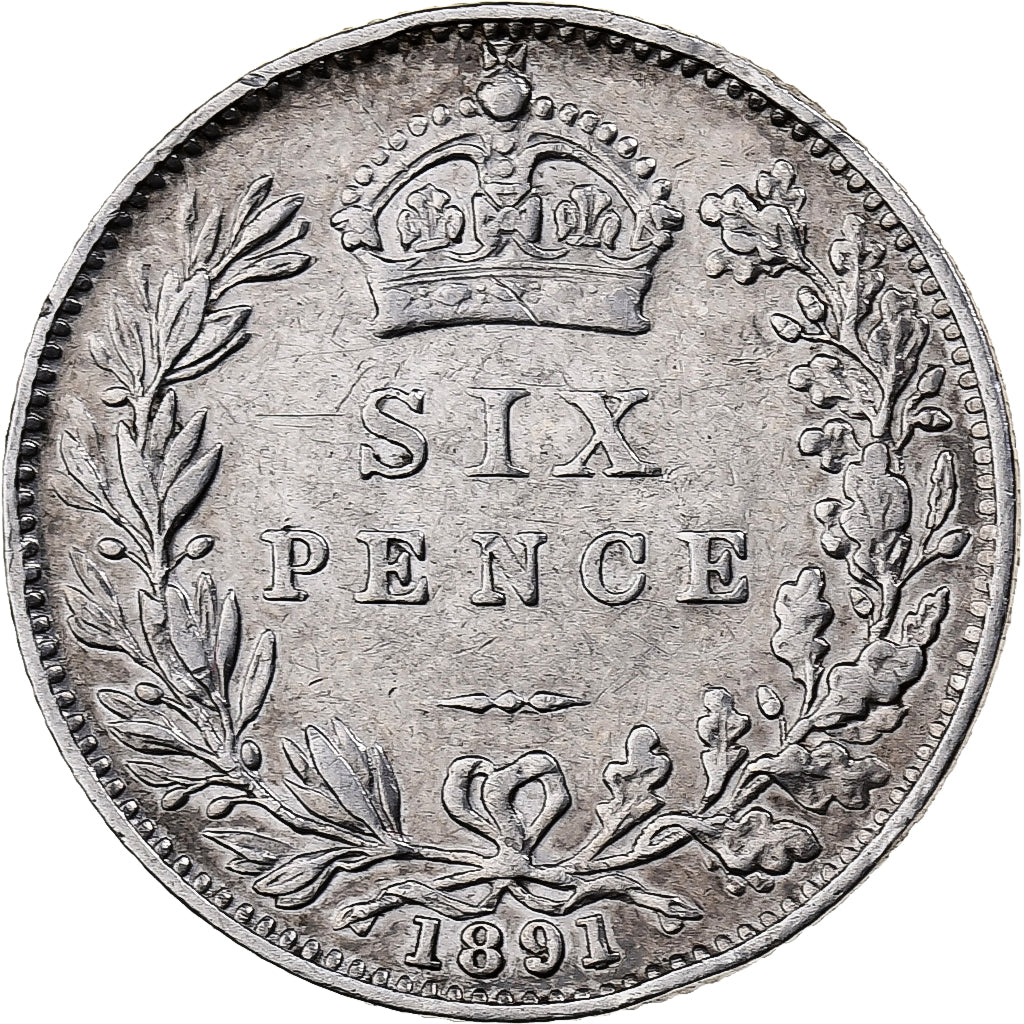Gran Bretagna, Victoria, 6 Pence, 1891, London, Argento, MB+, KM:760