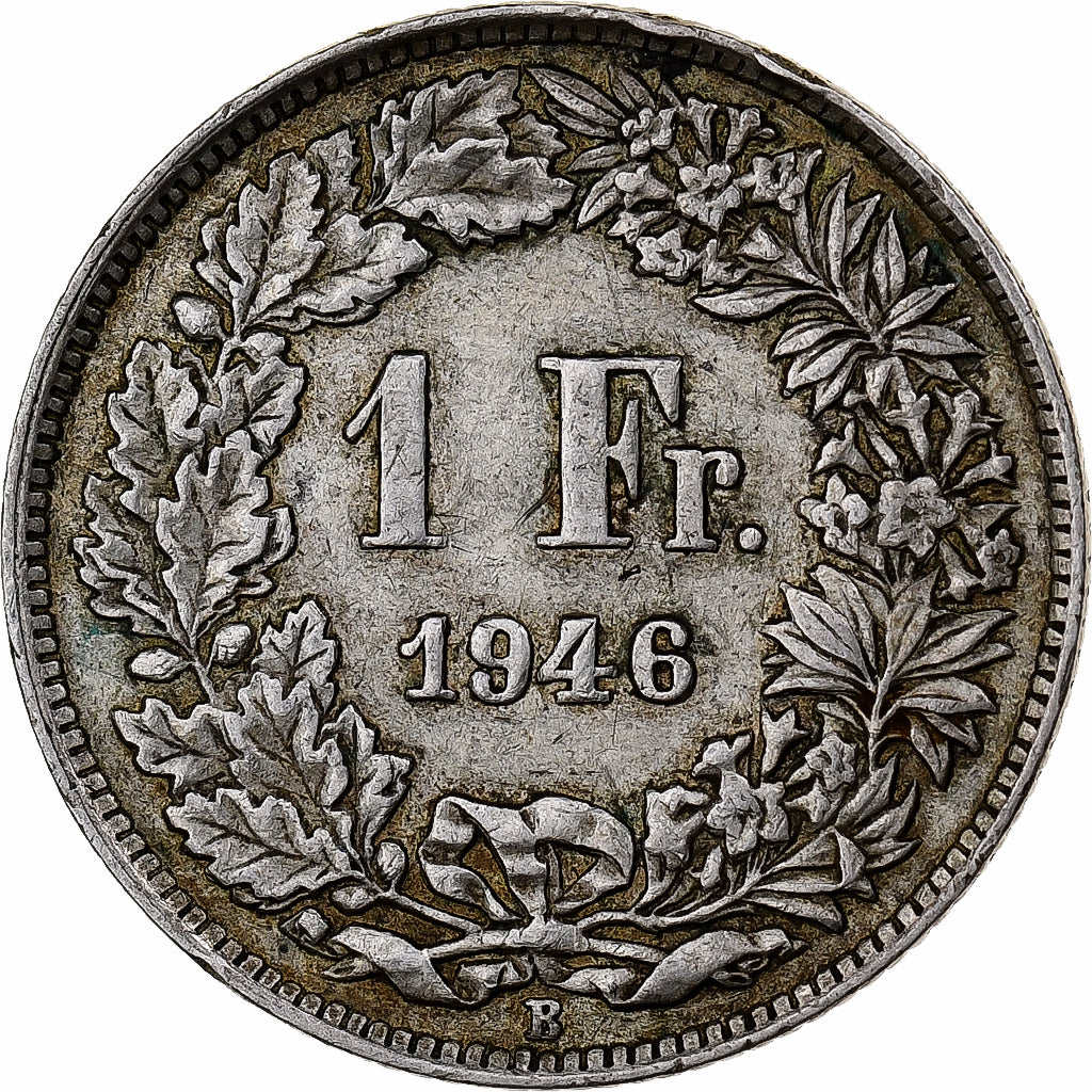 Suiza, Franc, 1946, Bern, Plata, BC+, KM:24