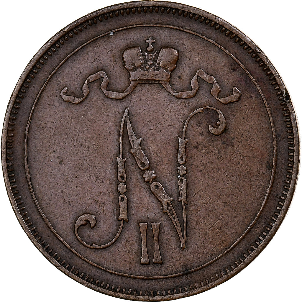 Finland, Nicholas II, 10 Pennia, 1905, Copper, VF(30-35), KM:14