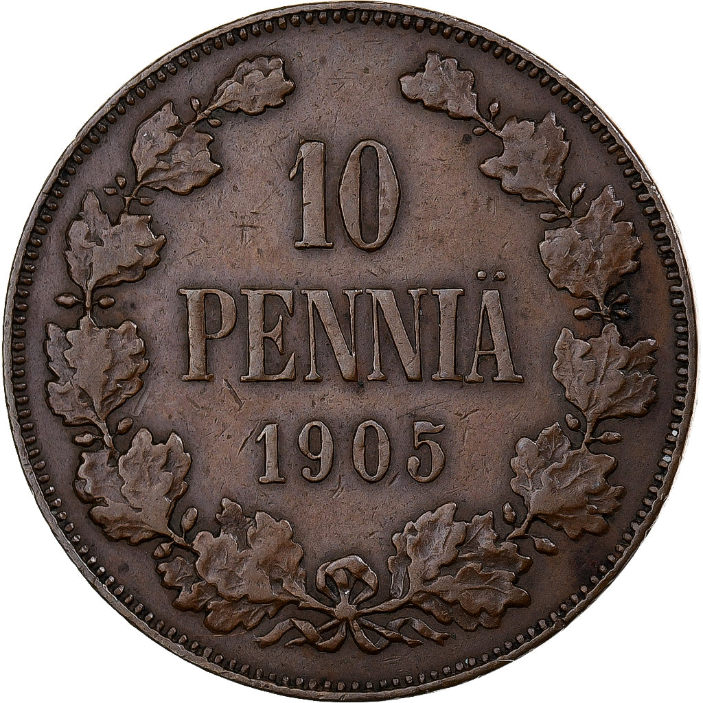 Finland, Nicholas II, 10 Pennia, 1905, Copper, VF(30-35), KM:14