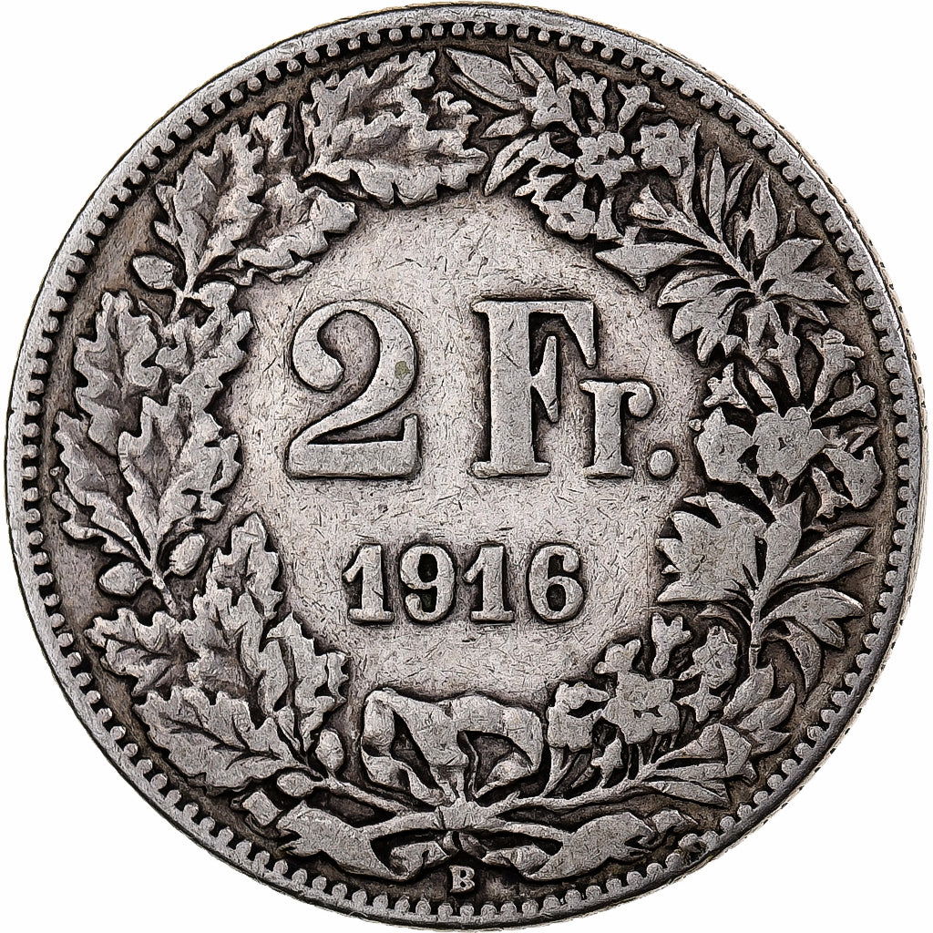 Suisse, 2 Francs, 1916, Bern, Argent, TB