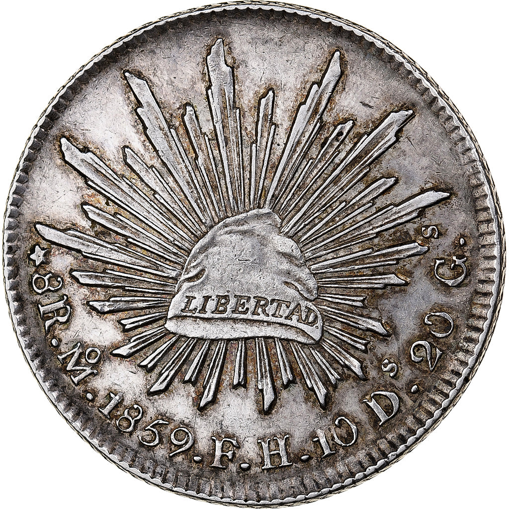 México, 8 Reales, Libertad, 1859, Mexico City, Plata, EBC+, KM:377.10