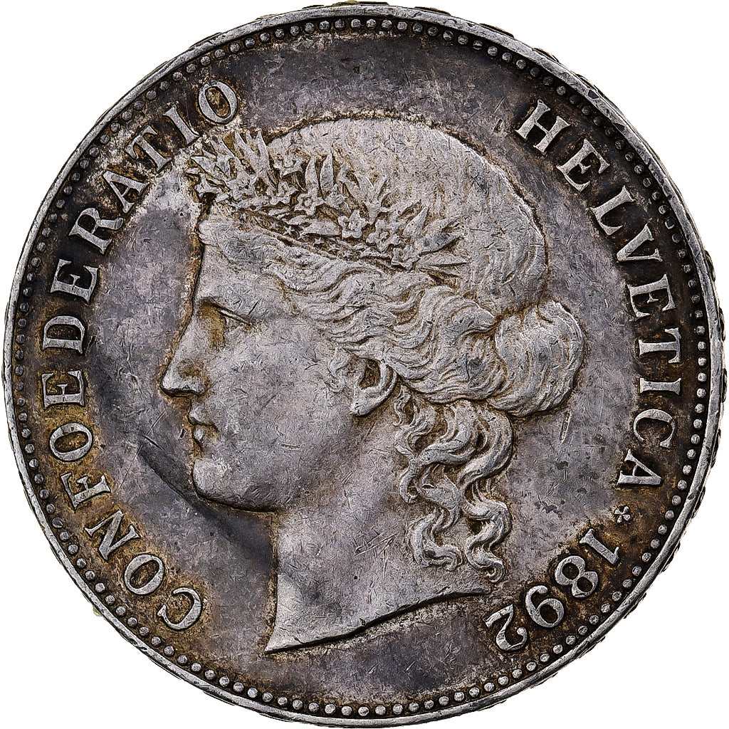 Suisse, 5 Francs, Helvetia, 1892, Bern, Argent, TTB+, KM:34