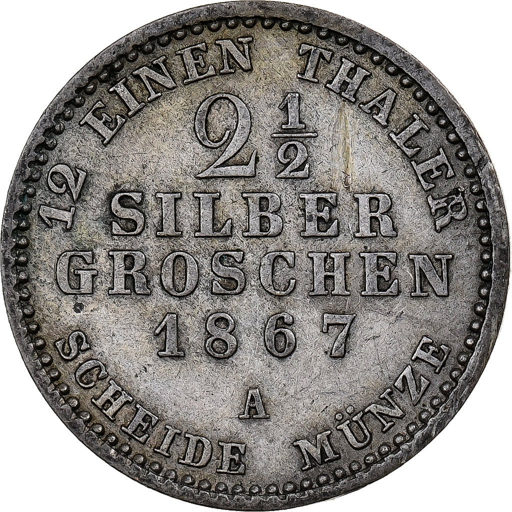 Stati tedeschi, PRUSSIA, Wilhelm I, 2-1/2 Silber Groschen, 1867, Berlin