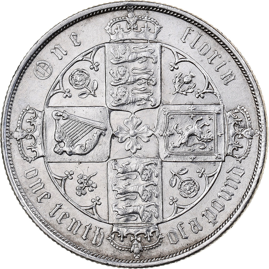 Great Britain, Victoria, Florin, Two Shillings, Gothic, 1853, London, Silver