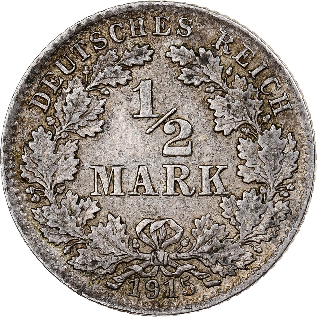 ALEMANIA - IMPERIO, 1/2 Mark, 1915, Munich, Plata, BC+, KM:17
