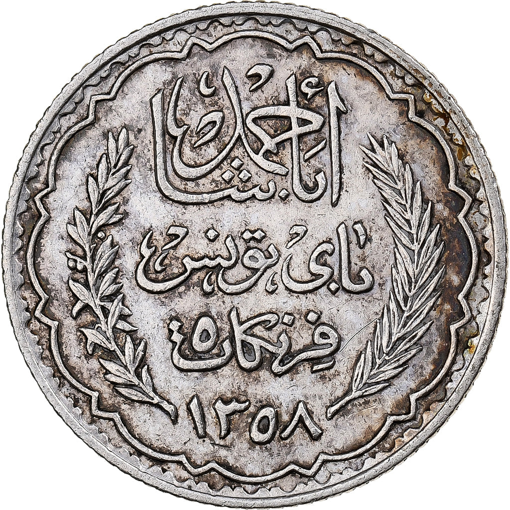 Tunesien, Ahmad Pasha Bey, 5 Francs, 1939, Paris, Silber, SS, KM:264