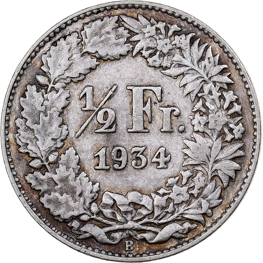 Suiza, 1/2 Franc, 1934, Bern, Plata, MBC, KM:23