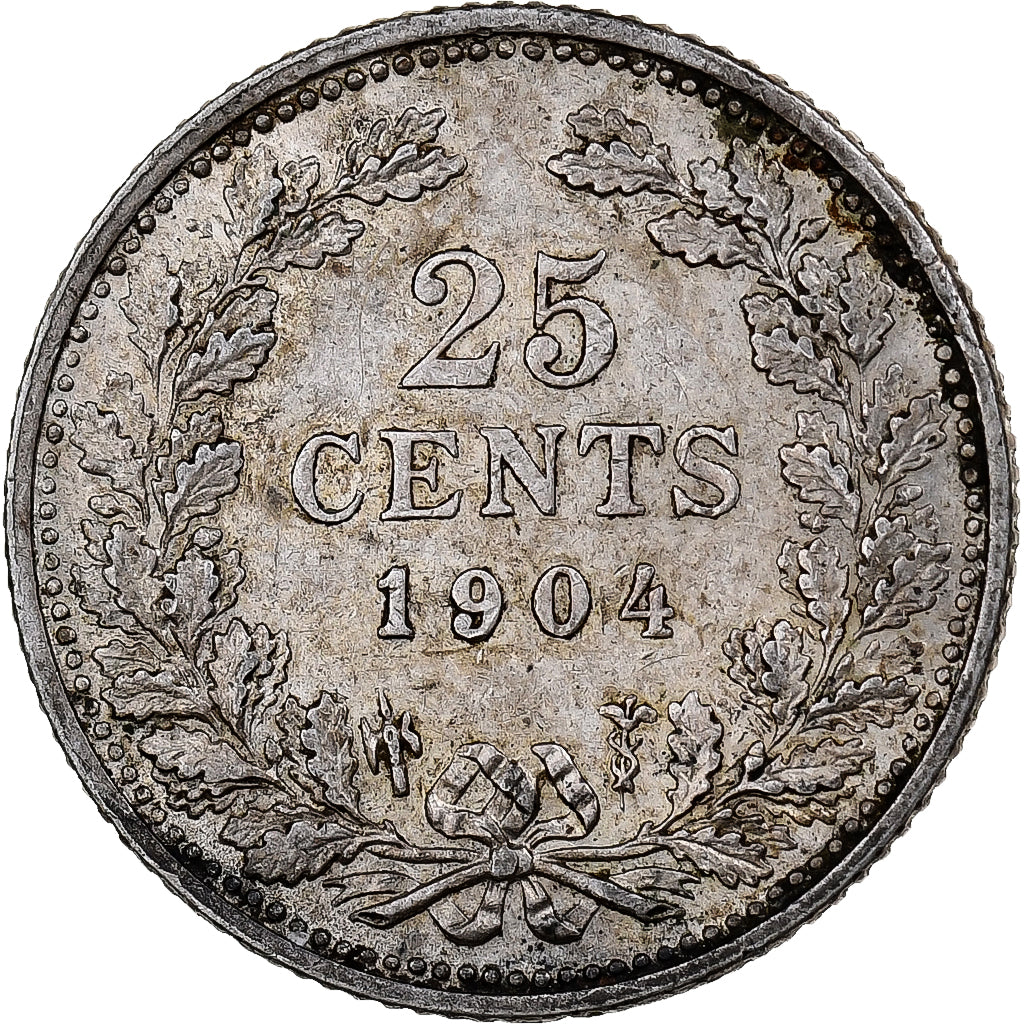 Holandia, Wilhelmina I, 25 Cents, 1904, Srebro, EF(40-45), KM:120.2