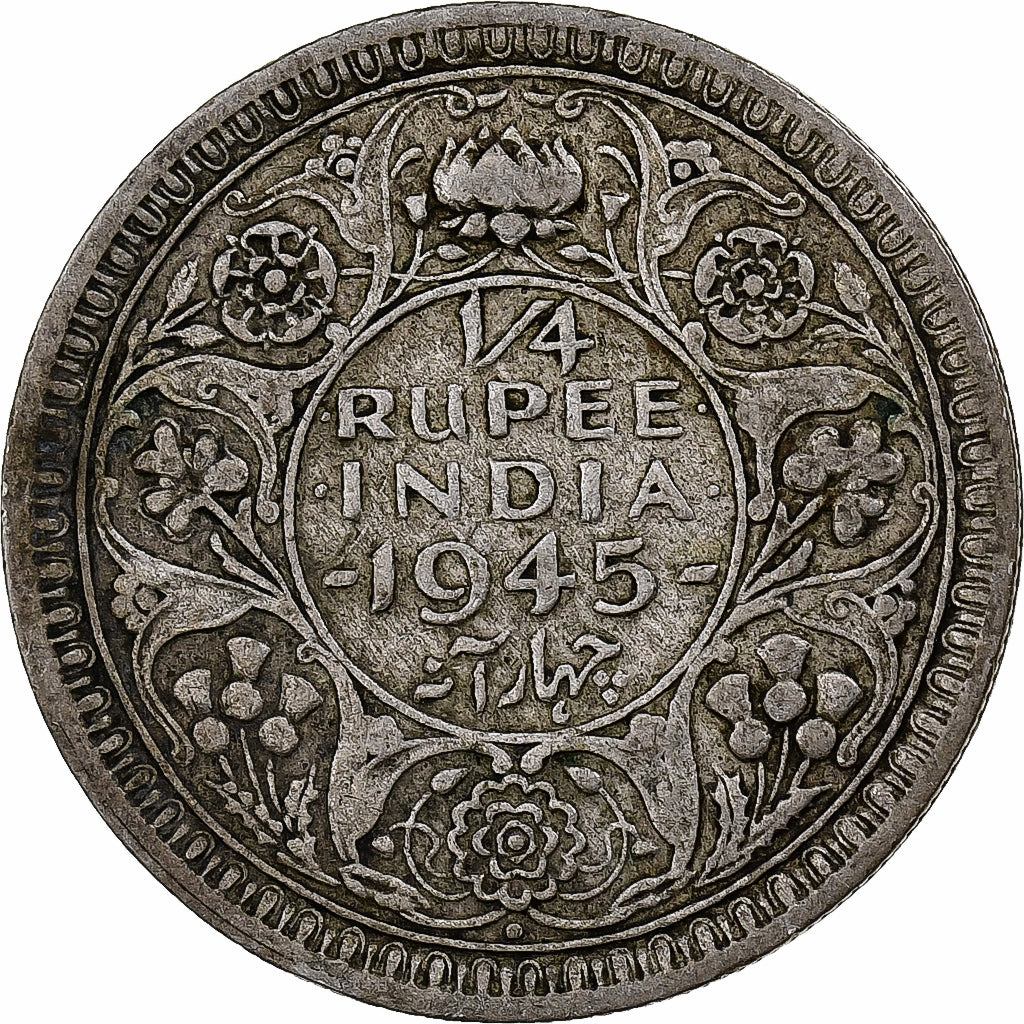 INDIA-BRITS, George VI, 1/4 Rupee, 1945, Zilver, FR+, KM:547